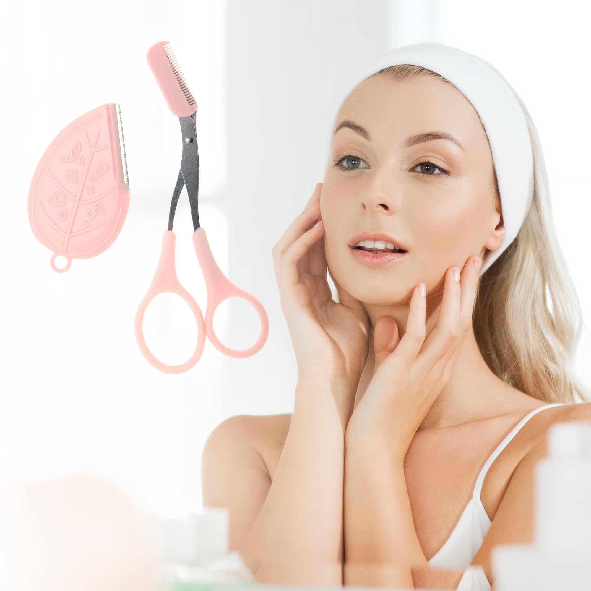 Unique Bargains Lightweight Multifunctional Eyebrow Scissor Kit Pink for Easy Grooming