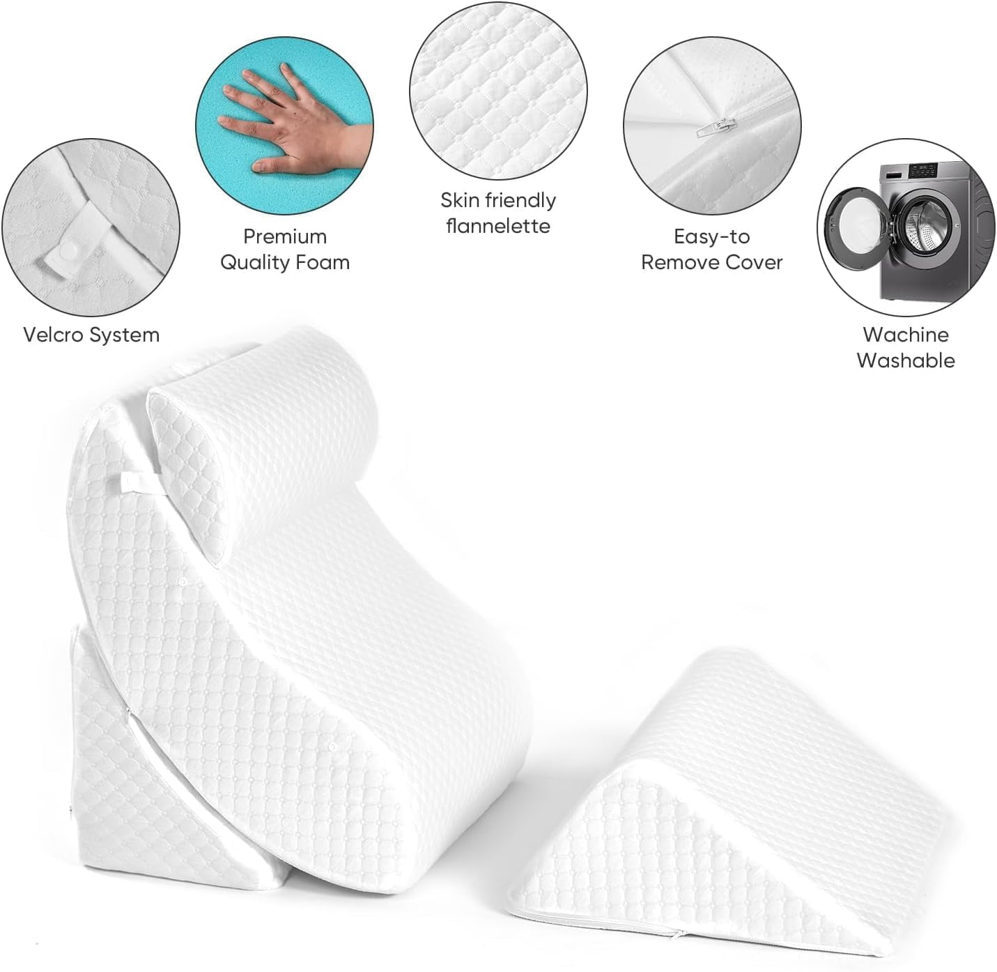 4 PCS Wedge Pillow Set for After Surgery, Memory Foam Orthopedic Bed Wedge Pillow Set, Adjustable Bed for Sleeping, Acid Reflux Relief, Post Surgery Recovery, Back Support, Leg Elevation, White