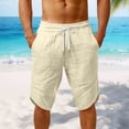 thumbnail image 2 of Mens Casual Soft Linen Long Shorts Knee Length Sport Running Lounge Work Shorts Capri Pant Summer Beach Casual Drawstring Shorts with Pockets Beige L, 2 of 6