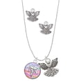 thumbnail image 1 of Delight Jewelry Silvertone Domed Multi Color CNA Silver tone Guardian Angel Charm Necklace and Stud Earrings, 1 of 4