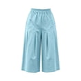 thumbnail image 4 of Guluxicc Women's Cotton Cropped Pants with Pockets Elastic Waist Wide Leg Capris for Everyday Wear Summer Casual Outfits, 4 of 9