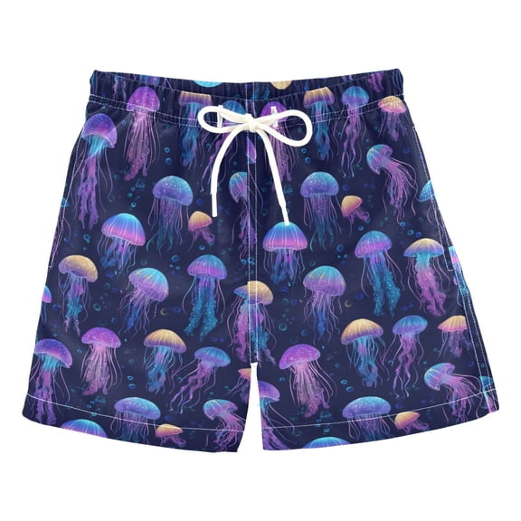 FORMRS Boys Swim Trunks Quick Dry Mesh Lining Beach Boardshorts, Sizes XS-XL, Dark Blue Jellyfish Pattern