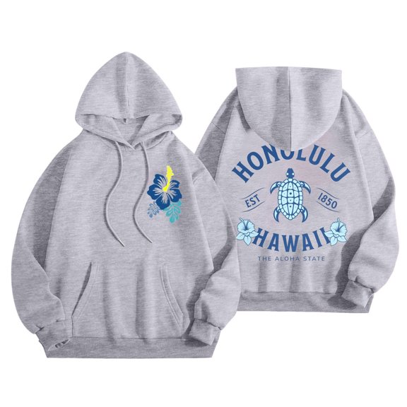 Valora Women's Hoodies Sweatshirts Casual Loose Hawaii Letter Printed Hoodie for Women Everyday Wear Soft Comfortable Style Grey L
