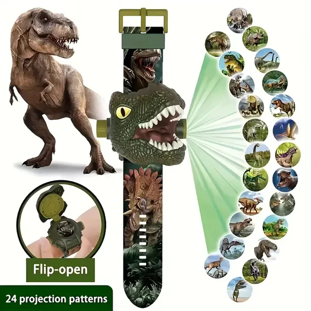 Reloj electrónico con proyección de dinosaurios 3D para niños, juguete luminoso divertido y regalo para guardería, 1 ud.