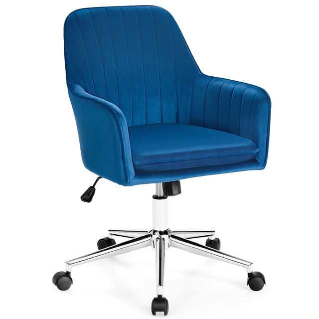 Costway Fauteuil de Bureau en Velours Réglable Pivotant avec Coussin Amovible Bleu