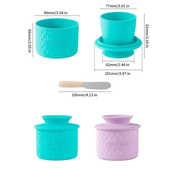 Silicone Butter Crock with Airtight Lid for Countertop Storage, French Butter Dish for Keeping Butter Spreadable at Room Temperature, Ceramic Butter Holder with Water Seal, Purple