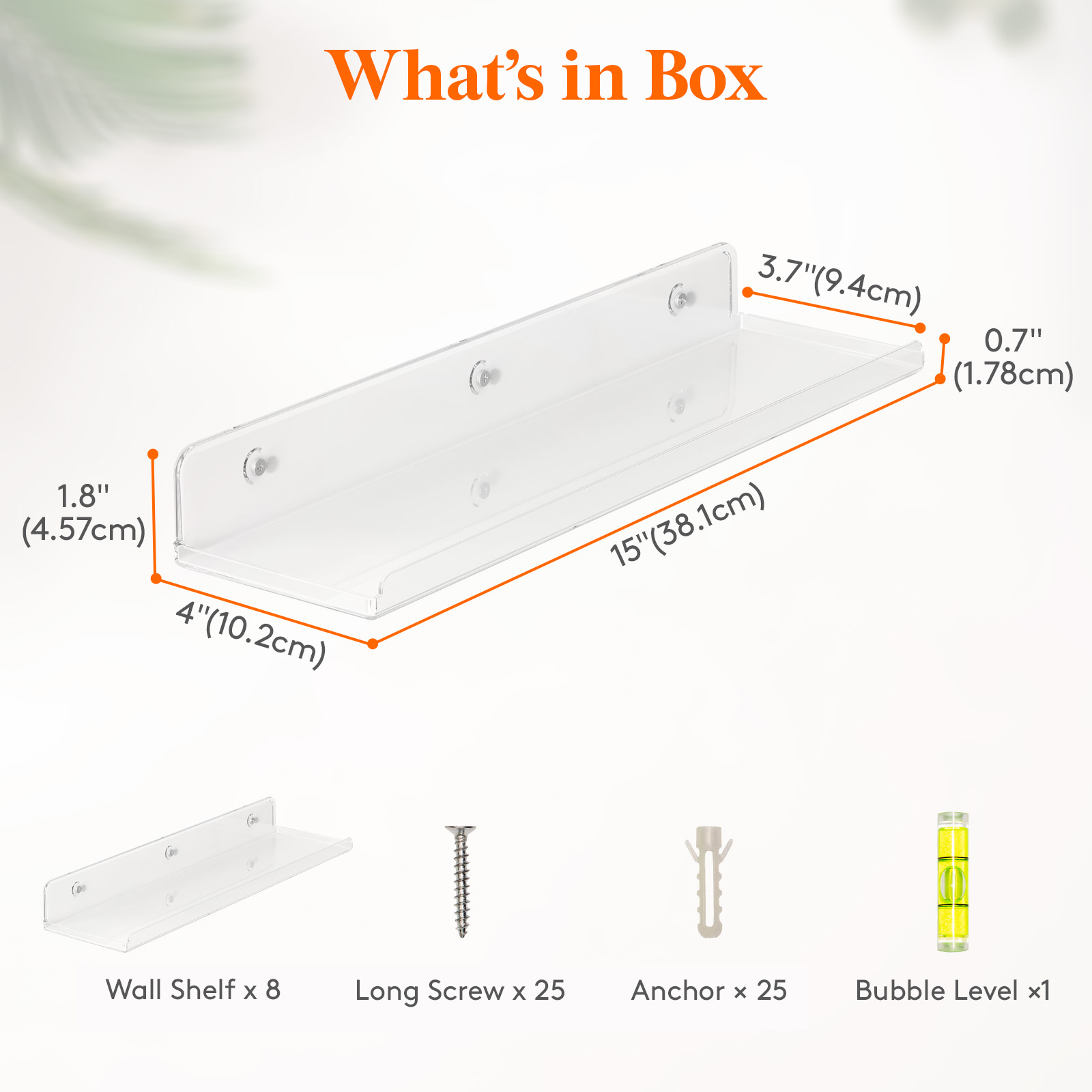 Lifewit Floating Shelves, 8 Pack Clear Shelf 15" Room Decor for Makeup/Vinyl Record/Photo in Bedroom, Living Room, Bathroom, Kitchen Storage and Organization