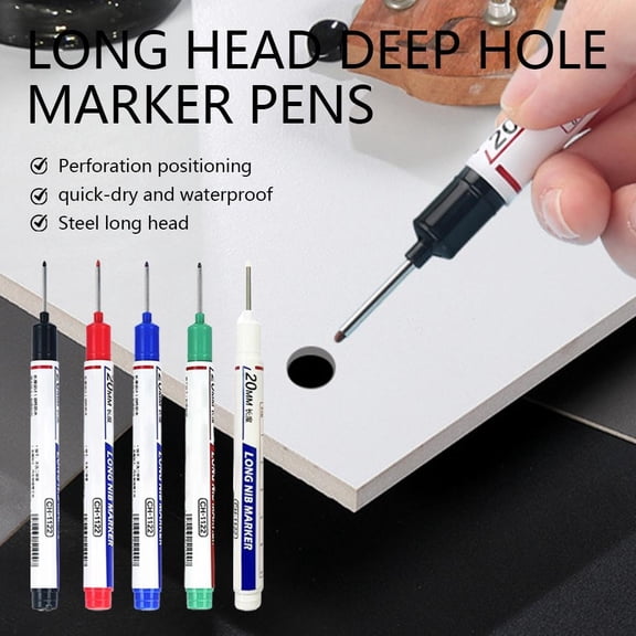 Deep Hole Marker Pens, 20mm Long Nib Permanent Markers, 5pcs Waterproof Long Head Deep Reach Construction Markers Pens Tools for Wood Metal Tile