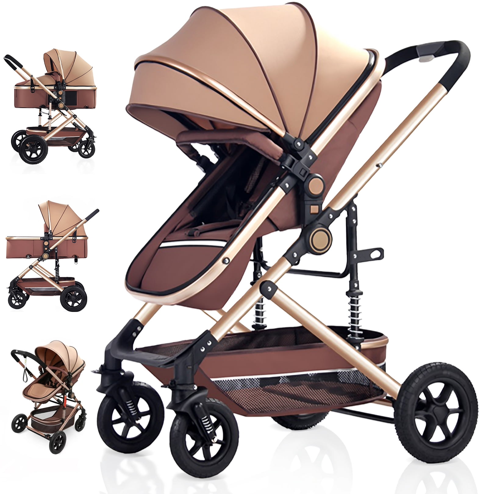 OEIKPFN Baby Stroller, Foldable Baby Stroller Reversible Bassinet, Travel Stroller for Newborn, Khaki