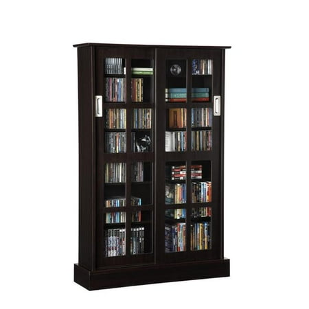 Atlantic 94835721 Windowpane 576 CD/ 192 DVD Blu-Ray Games Wood Cabinet With Sliding Glass Doors In Espresso