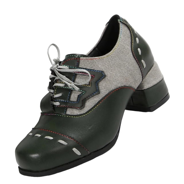 Low Heel Shoes for Women Motorcycle Style Lace Up Round Toe Canvas High Heels 1 Pc