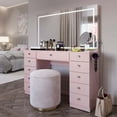 thumbnail image 4 of Boahaus Amelia Premium Makeup Vanity Table with LED Full-Width Mirror, Bluetooth Speakers, Charging Station, 11 Drawers, Glass Top, Jewelry Divider & Crystal Knobs  56.1" H x 46.46" W x 14.69" D, 4 of 10