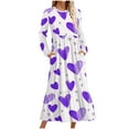 thumbnail image 3 of Jinhomg Flowy Holiday Dress for Women Cute Valentine's Day Heart Print Maxi Dress Casual Comfy Long Sleeve Crew Neck Tiered Dresses with Pockets Spring Saving Purple L, 3 of 5