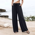 thumbnail image 2 of Women's Cotton Linen Wide Leg Beach Pants Elastic Waist Lightweight Casual Flowy Palazzo Lounge Trousers with Pockets Boho Wide Leg Summer Trendy ventilate Breathale Womens Pants Black XXXL, 2 of 7