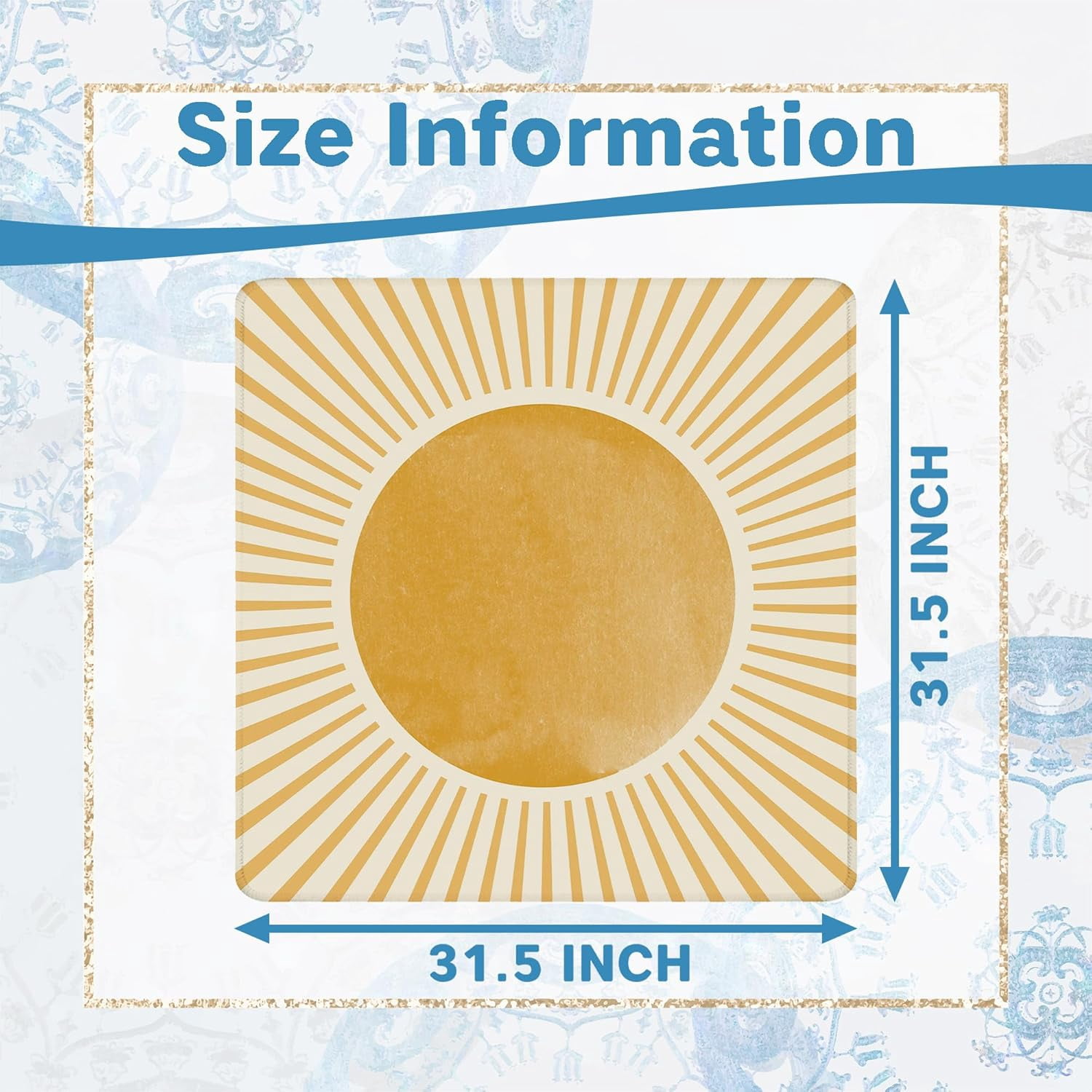 Boho Orange Sun Mahjong Mat for Table 31.5 X 31.5 in, Gifts for Mahjong Players, Watercolor Boho Sunrise Sunshine Anti-Slip Table Cover Tablecloth for Poker Board Card Tile Game Dominoes