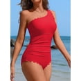 thumbnail image 3 of Asoul Ribbed One Piece Swimsuit for Women One Shoulder Scalloped Bathing Suits Tummy Control Swim Suit Monokini Swimwear, 3 of 9