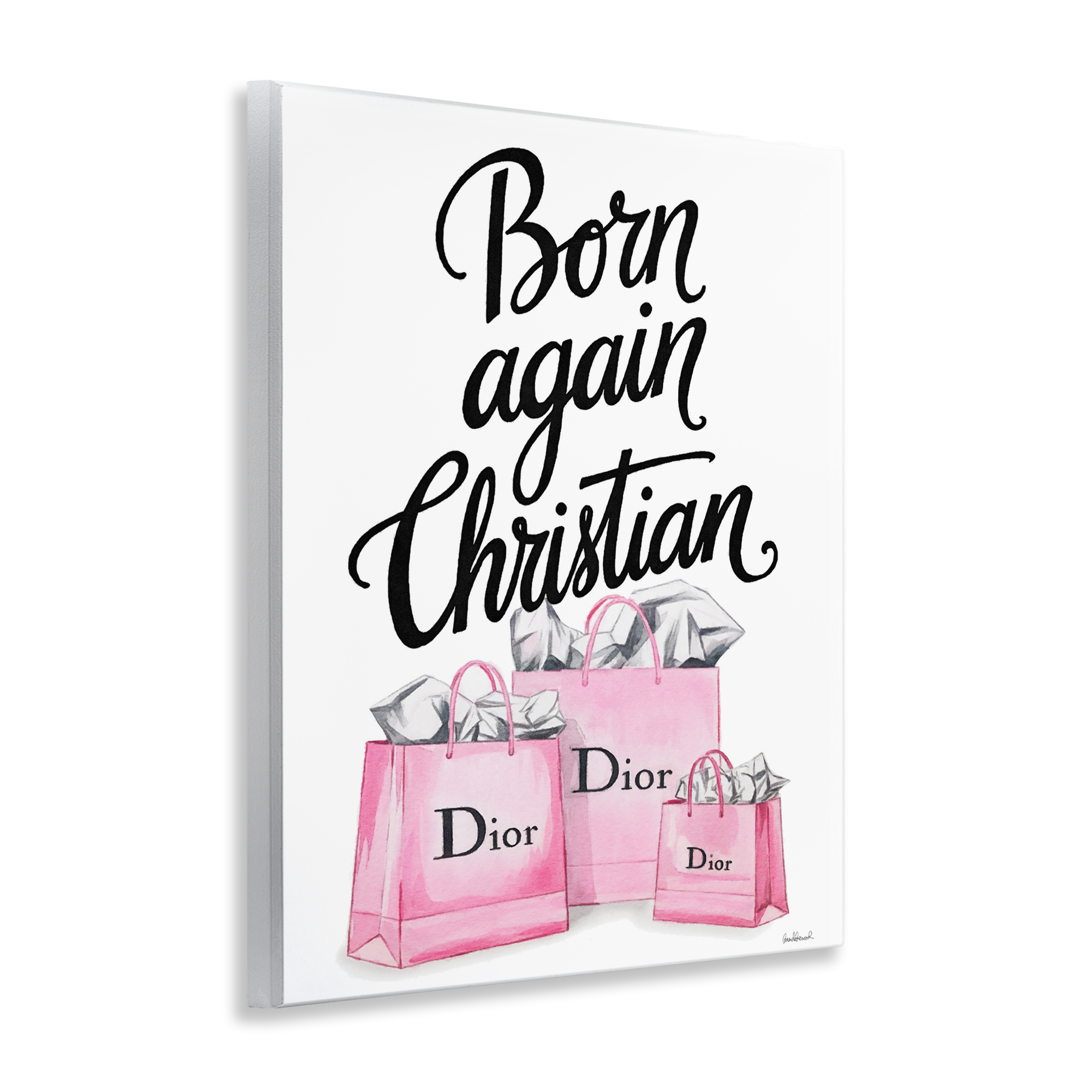 Pink Bags Born Again Christian Wall Plaque Art, design by Amanda Greenwood