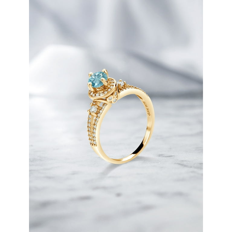 Blue zircon deals ring yellow gold