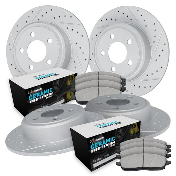 R1 Concepts Drilled and Slotted Carbon Coated Disc Brake Rotor Set with Euro Ceramic Pads WBTN2-16000