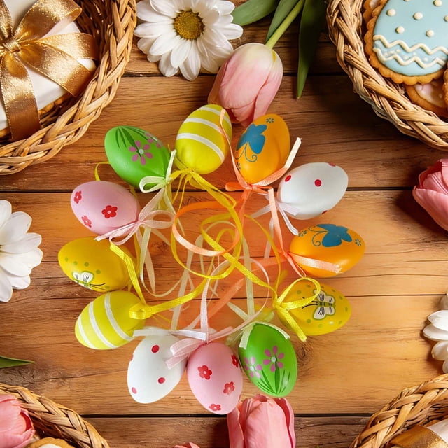 Decoraciones de Pascua, adornos de Pascua, regalos de Pascua, 12 piezas de huevos moteados de Pascua, decoraciones de huevos de Pascua, huevos de Pascua para rellenos de cestas de fiesta, decoración d