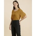 thumbnail image 4 of Moomaya Womens Solid Top, Round Neck Ruffled Bell Sleeves Casual Summer Top, 4 of 7