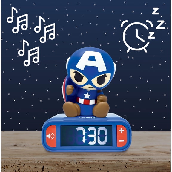 Lexibook Avengers Nightlight Alarm Clock, Sounds, Backlit LCD, Snooze