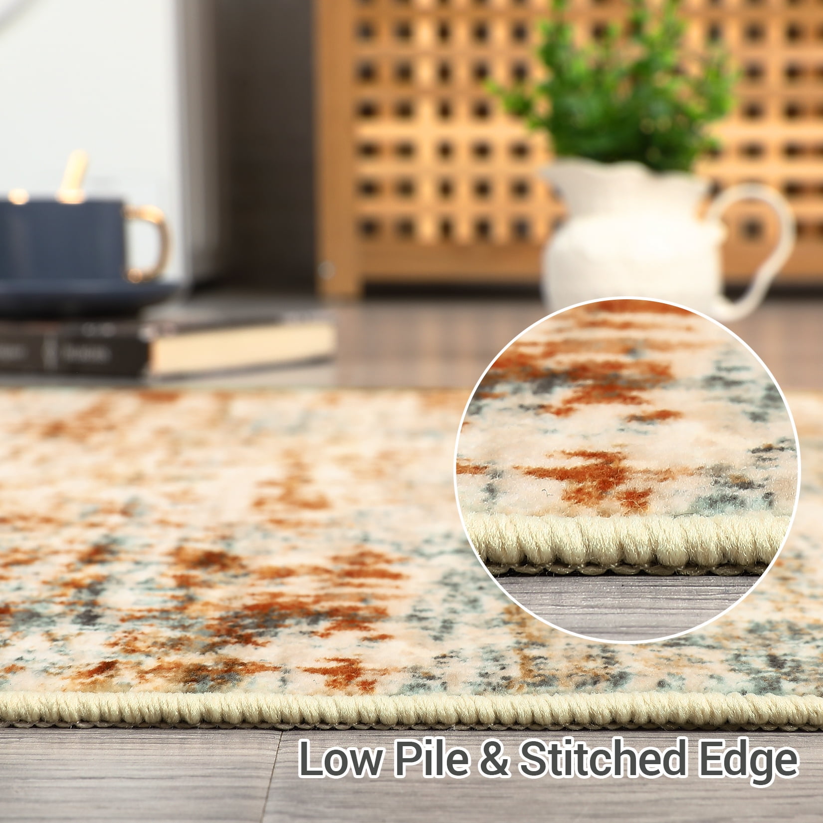 HOMERRY Rugs 5' x 7' Abstract Area Rug for Living Room Non Slip Low Pile Carpet, Orange