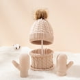 thumbnail image 3 of Cheers.US Winter Beanie Hat Gloves Scarf Set Warm Knit Fleece Children Woolen Hat Twisting Pattern Skin-friendly Simple Warm Knitted Hat Circle Scarf Gloves Suit for Going Out, 3 of 7