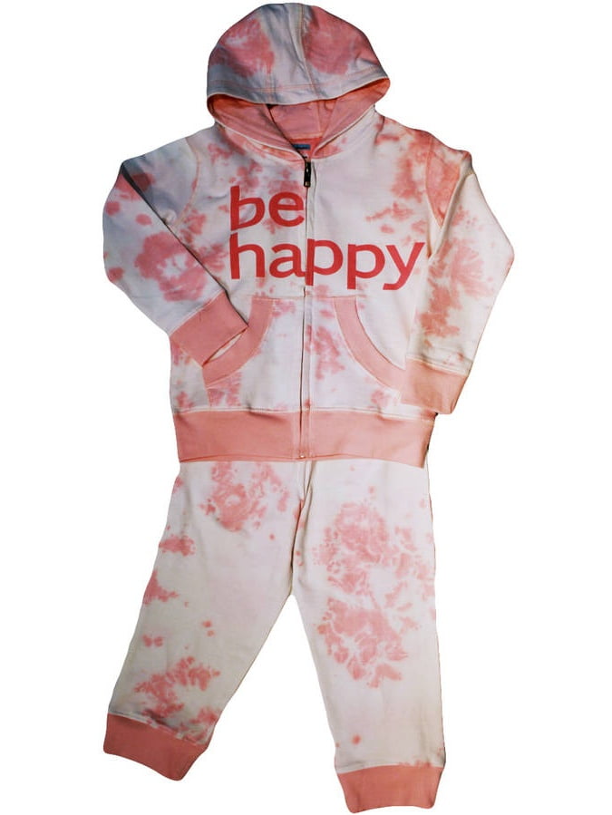 Silly Souls Toddler Girl Be Happy Hooded Sweatsuit Set