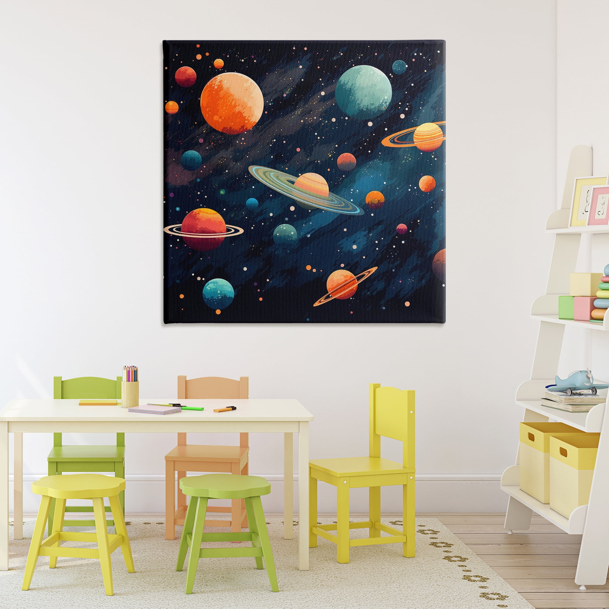 Stupell Industries Orange & Blue Planets in Orbit Canvas Wall Art, design by Creative Studio