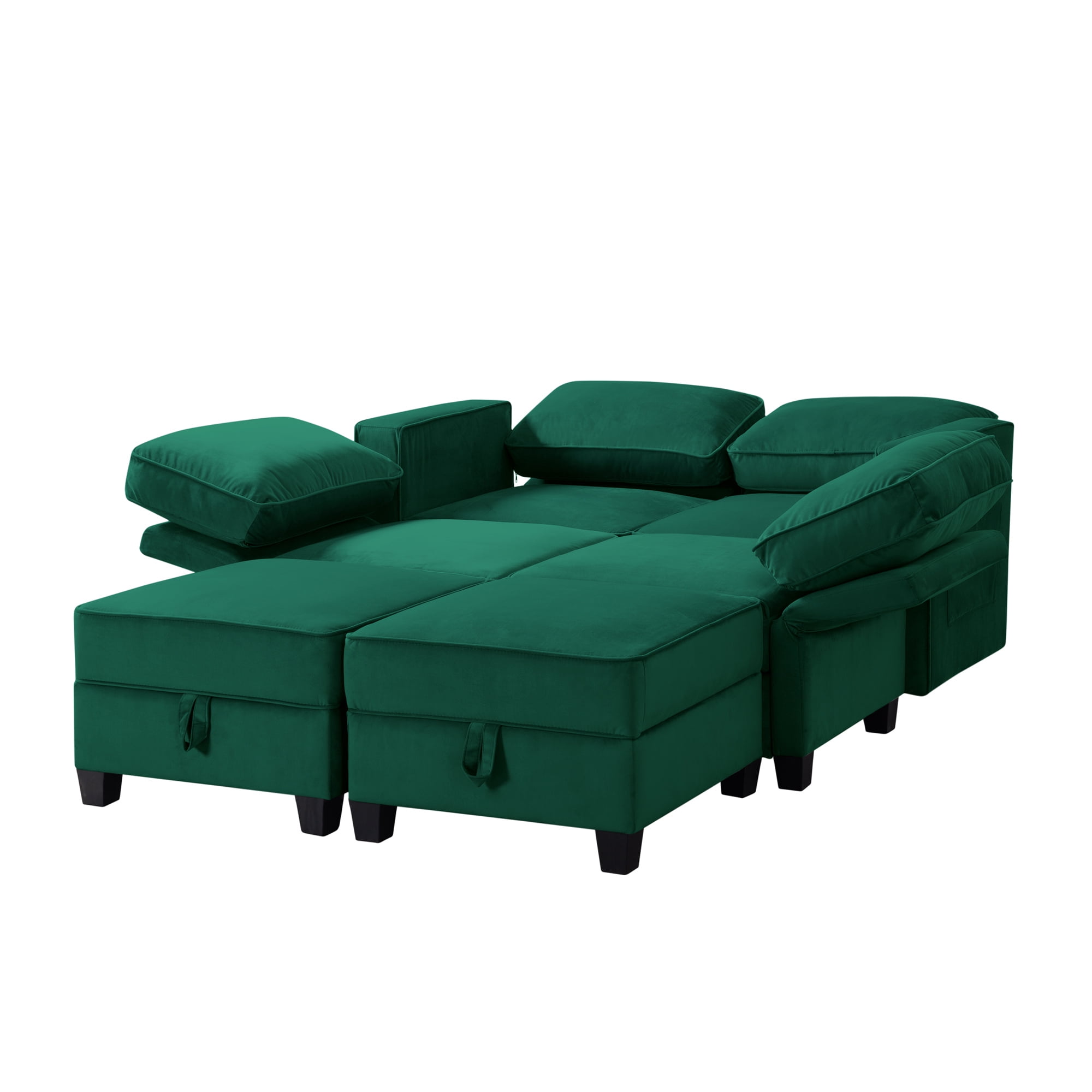 Aukfa 116" Velvet Storage Sectional Couch for Living Room, Modular Sleeper Sofa U-Shaped Sofa, Green