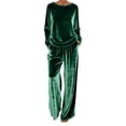 thumbnail image 3 of RongHuan Velvet Set 2 Piece for Women Casual Outfit Baggy Comfy Long Sleeve Crewneck Top Matching Straight Leg Pants, 3 of 9