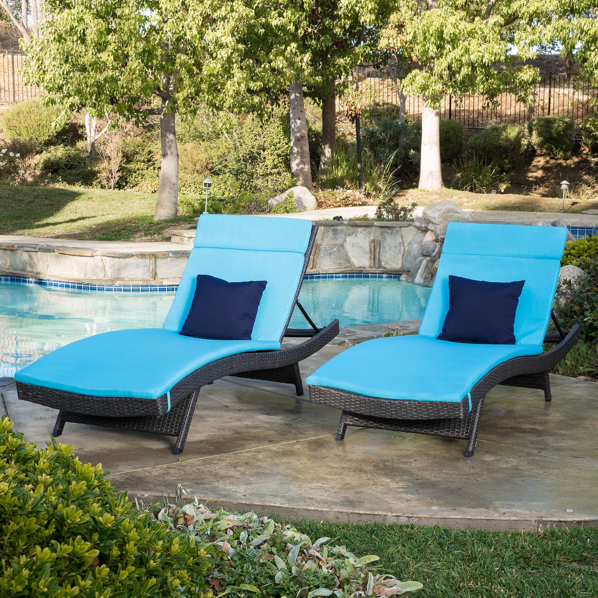 Anthony Outdoor Wicker Adjustable Chaise Lounge with Cushion, Set of 2