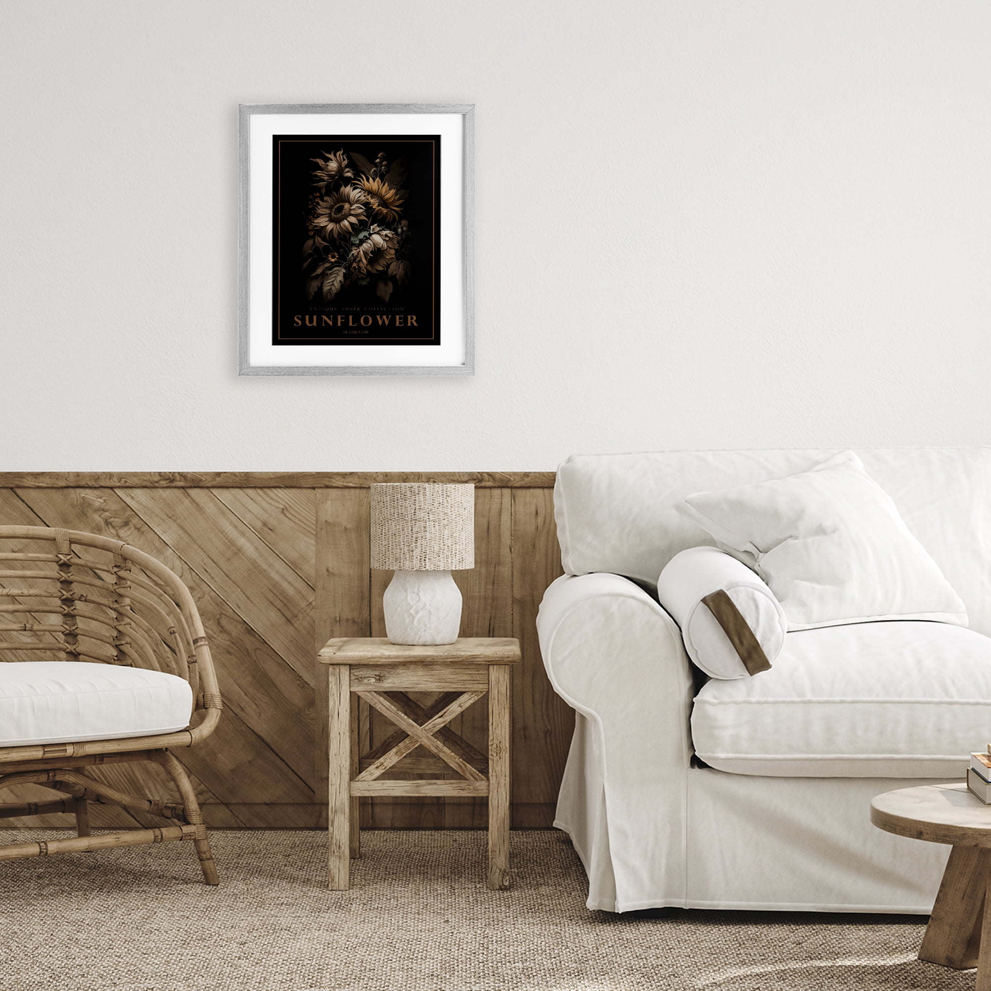 Stupell Industries Antique Sunflower Bushel Gray Framed Print Under Glass, design by Christopher Giampietro