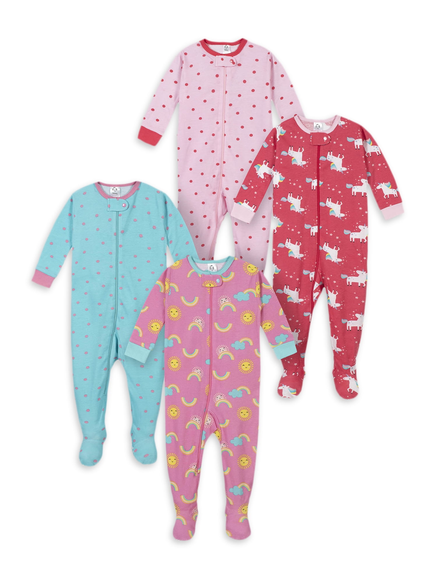 Gerber Baby Girls Snug Fit Footed OnePiece Pajamas, 4Pack