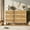 Natural color, variant on M optimized Rattan 6 Drawer Dresser for Bedroom, Large Double Dresser with Deep Drawers, Long Wooden Chest of Drawers for Closet with Wide Top, for Living Room, Hallway