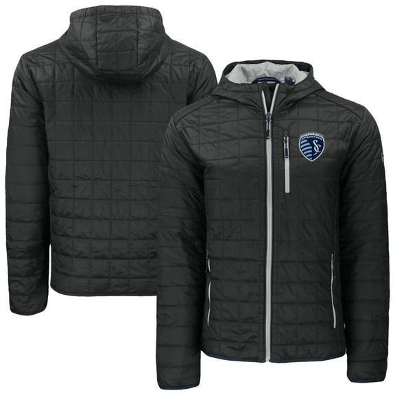 Men's-Cutter & Buck  Black Sporting Kansas City Rainier Primaloft Eco Full-Zip Hooded Jacket