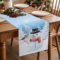 thumbnail image 5 of Blue Christmas Snowman Cotton Linen Table Runner for Dining Kitchen, Xmas Tree Birds Wedding Outdoor Party Tablerunners Decoration, Dresser Scarf Coffee Tablecloth Runners 13x120 Inches, 5 of 9