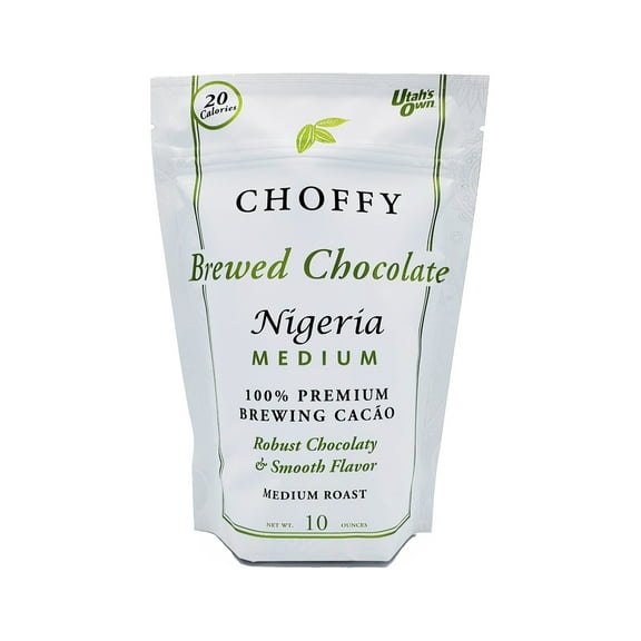 Choffy Brewed Cacao Coffee Alternative Substitute - 10 Oz Nigeria Medium Roast Flavor - Caffeine Free Brewed Cacao Ground Drinking for Dark Chocolate Lovers, Healthy Rich Chocolate Drink