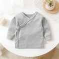 thumbnail image 2 of JAJAHO Baby Boy Girl Clothes Long Sleeve Shirts For Infant Button Up V Neck Breathable Solid Color Basic Tee 0-12M Stylish Tops, 2 of 3