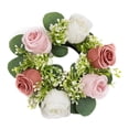 thumbnail image 2 of Anillo de vela floral artificial, corona de vela, corona de rosas pequeñas, anillo de vela de flor sintética, portavelas para cena fiesta en casa Rosa oscuro y claro., 2 of 8