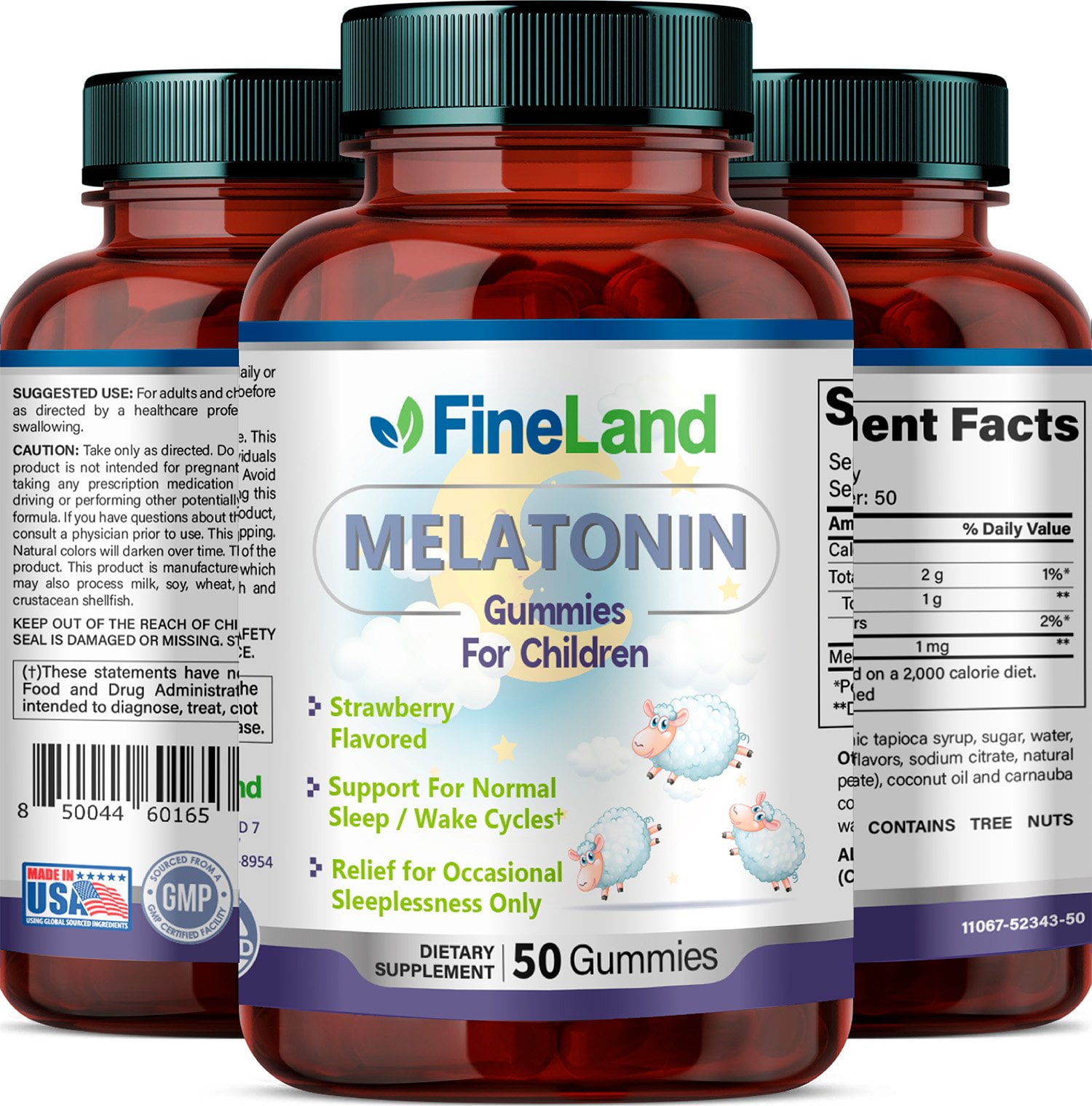 FineLand Melatonin Gummies for Children Strawberry Flavored 50 Count