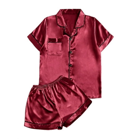 

Womens Pajama Sets Button Front Lapel Sleepwear Burgundy S