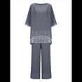 thumbnail image 3 of Conjunto de 2 Piezas para Mujer, Top Brillante, Pantalones Anchos, Traje Informal de Cuello Redondo con Lentejuelas. Gris M, 3 of 8