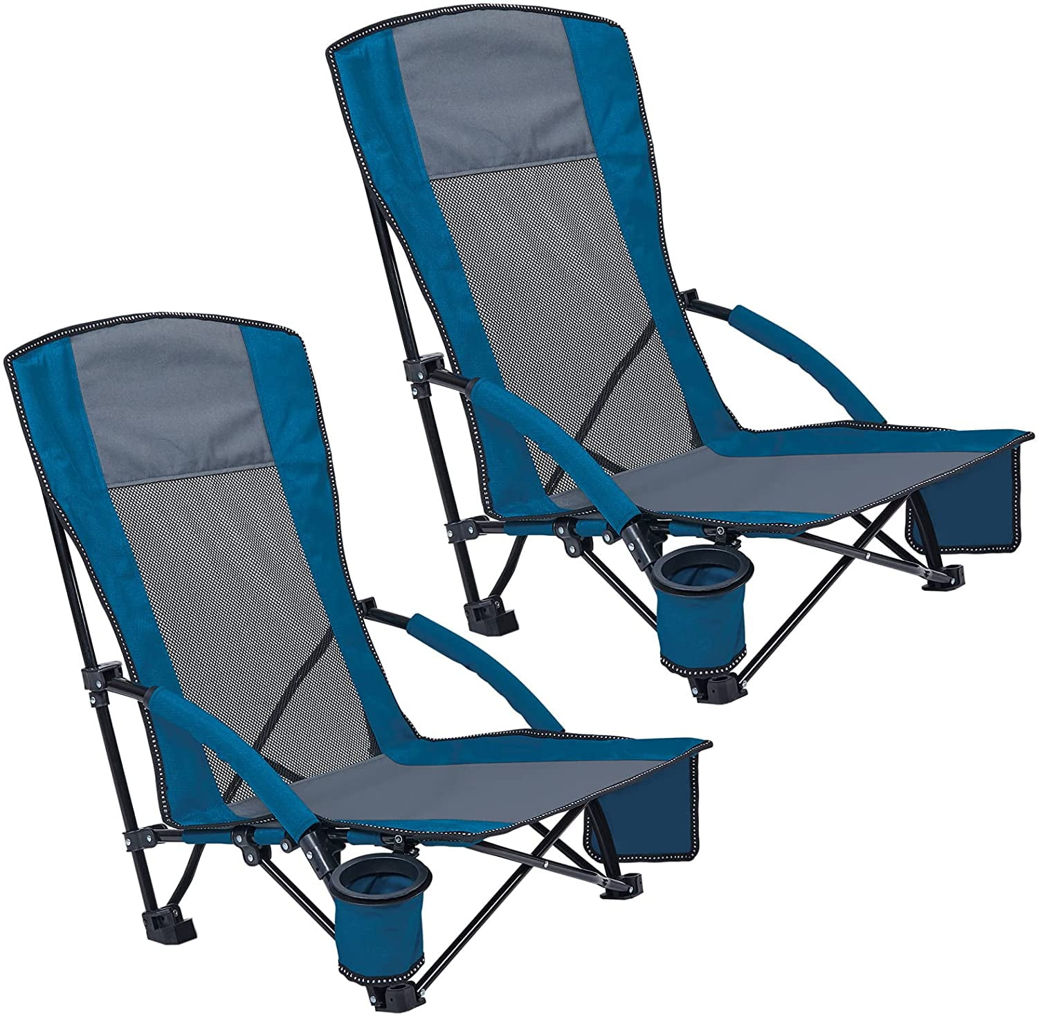 KUSONG 2Pack Low Seat Beach Chairs High Back Beach Chair Camping Chair