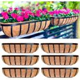 thumbnail image 1 of TRAHOO-Wall Planters 6 Pack, 24 Inch Wall Hanging Flower Planter for Outdoor, Deck Railing Boxes, Metal Window Flower Box with Coco Liners Horse Troughs Fence Balcony Rail Garden Herb Pot Porch Patio, 1 of 4