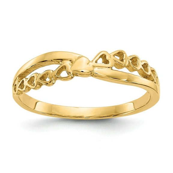 Real 14kt Yellow Gold Polished Criss Cross Pattern Hearts Ring Size: 7; for Adults and Teens; for Women and Men