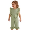 thumbnail image 1 of DuoJiaJ Pure Color Linen Blend Ruffled Two Piece For Girls Comfortable Casual Summer Outfit ‌Girls Lounge Sets Size 6-12 Months, 1 of 3