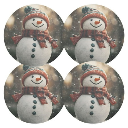 

joogoo A Winter Snowman Christmas Round Plate Mats for Dining Table Placemat Set of 4 Holiday Decoration