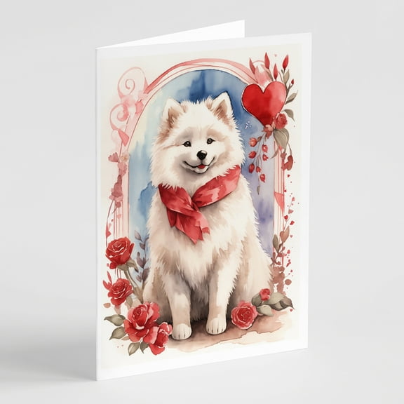 Samoyed Valentine Roses Greeting Cards Pack of 8 7 in x 5 in